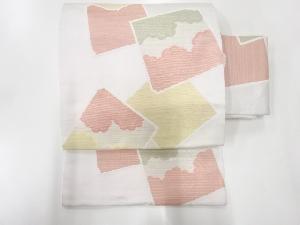 リサイクル　破れ色紙に雲模様織出し作り帯